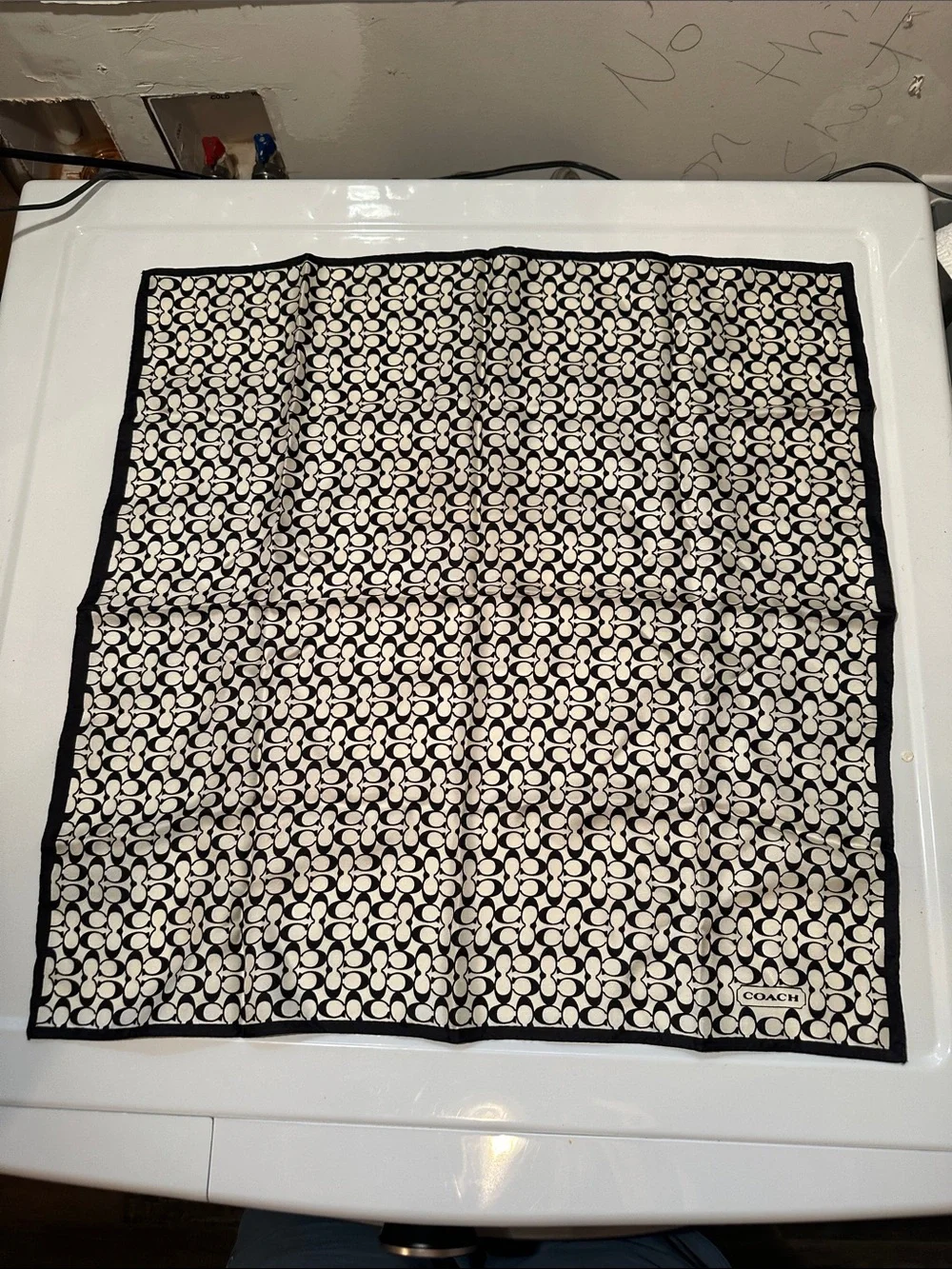Coach Black & Cream Signature Pattern Silk Scarf
